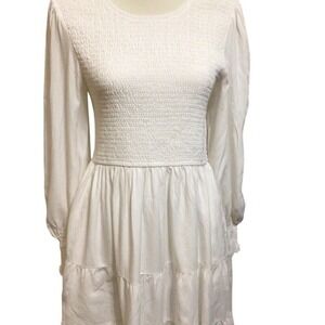 NWT Merokeety Beige Long Sleeve Smocked Crew Neck Tiered Dress Large Cottagecore